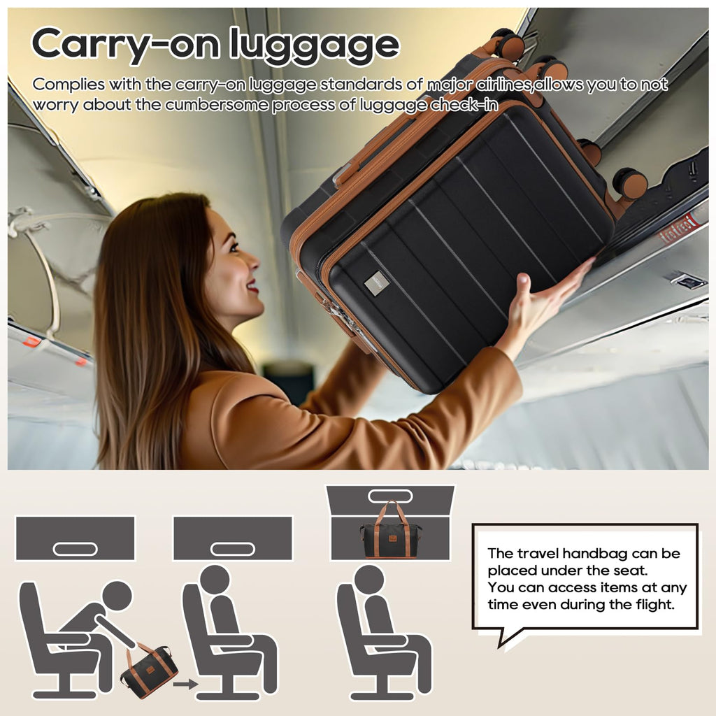 imiomo Carry on Luggage Airline Approved with Front Pocket and USB Port, Hard Shell 20 Inch Travel Carry-on Suitcase with Spinner Wheels and TSA Lock, Black