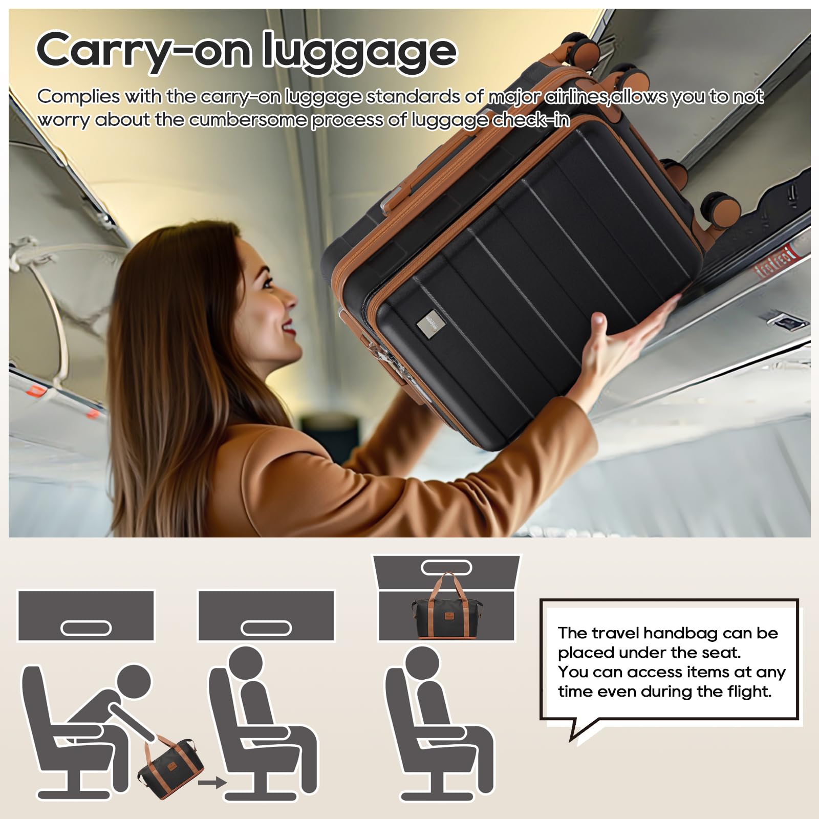 imiomo Carry on Luggage Airline Approved with Front Pocket and USB Port, Hard Shell 20 Inch Travel Carry-on Suitcase with Spinner Wheels and TSA Lock, Black