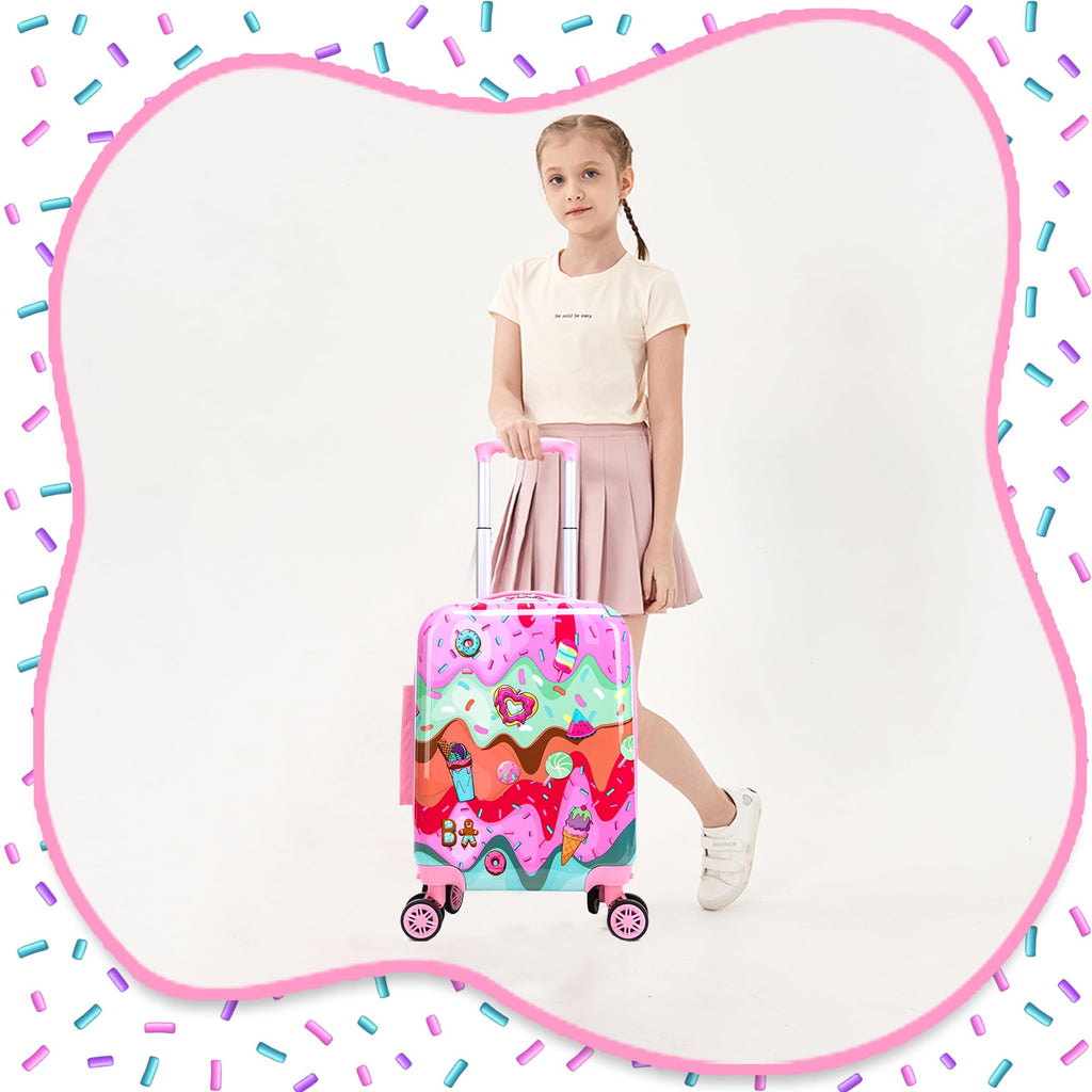 Inprof Cute Kid’s Luggage Set 2 Piece Suitcase Set 16’’ Hardside Luggage with Spinner Wheels Girls Carry on Toddler Travel Rolling Suitcase Carry on Luggage Airline Approved