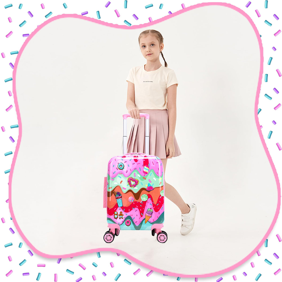 Inprof Cute Kid’s Luggage Set 2 Piece Suitcase Set 16’’ Hardside Luggage with Spinner Wheels Girls Carry on Toddler Travel Rolling Suitcase Carry on Luggage Airline Approved