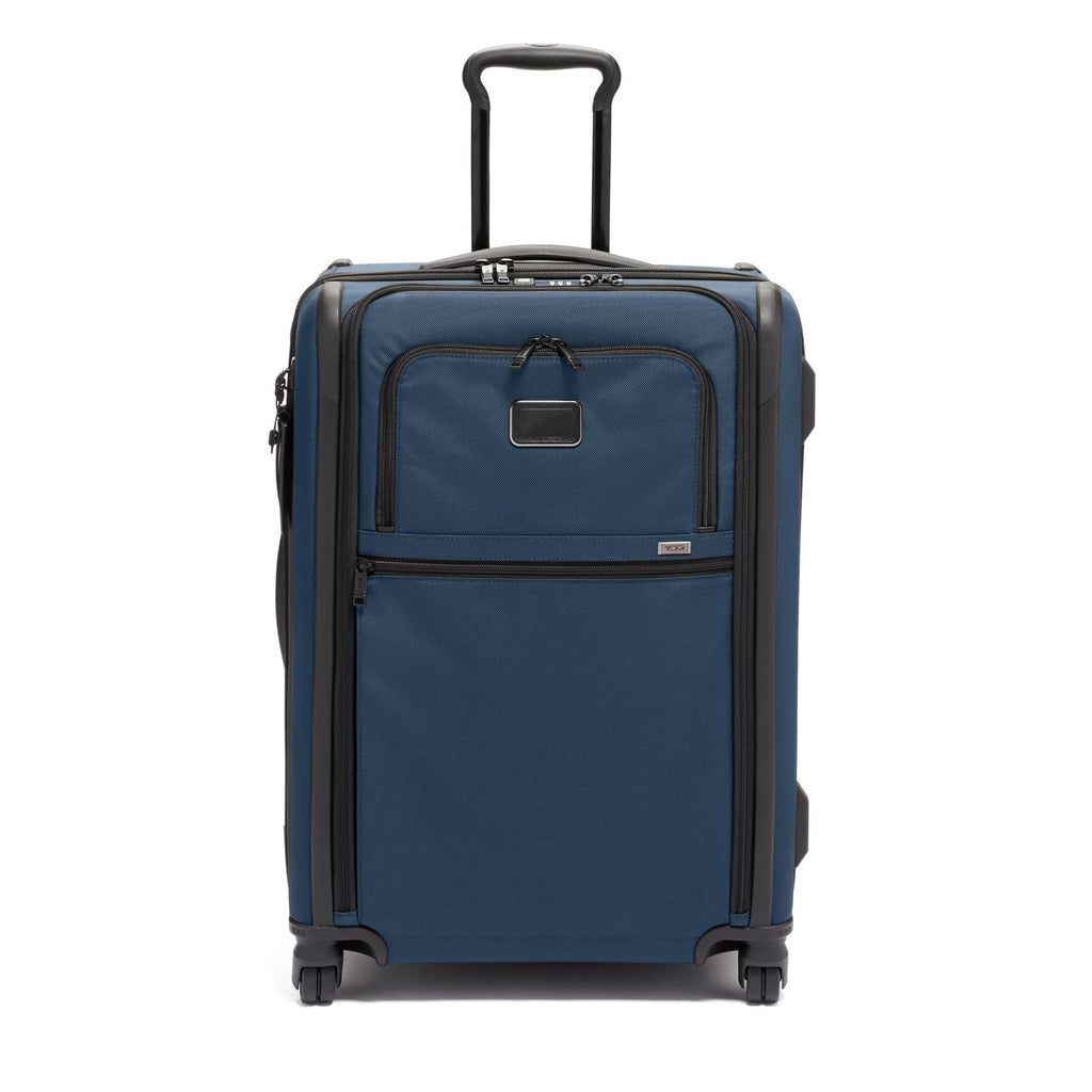TUMI - Alpha Medium Dual Access Expandable 4-Wheeled Checked Luggage - Zipper Expansion - Durable Ballistic Nylon - Medium Capacity Suitcase with TSA Lock - Navy Blue