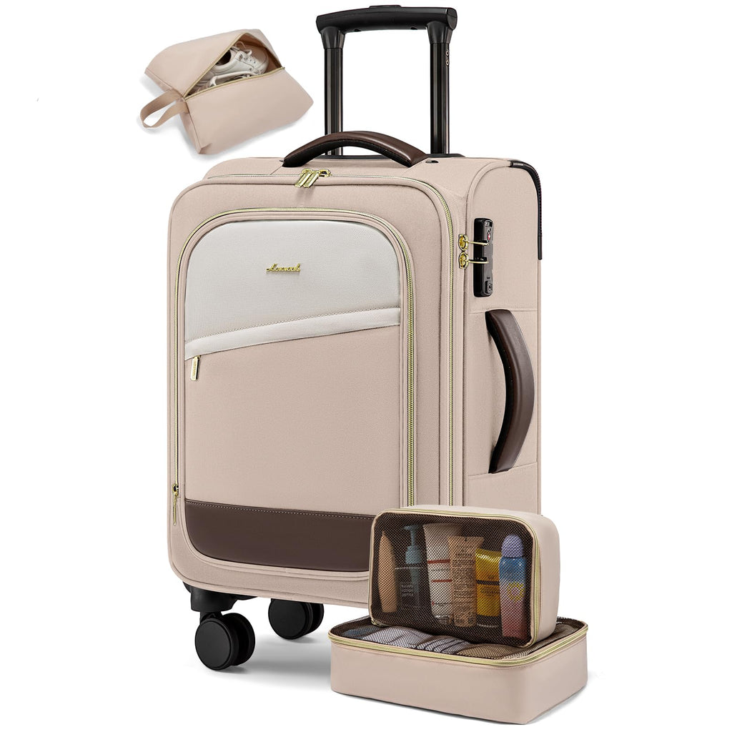 LOVEVOOK 4 Pcs Carry On Luggage 22x14x9 Airline Approved, 20 Inch Carry On Suitcases with Wheels, Softside Rolling Suitcase for Women Men, with TSA Lock Weekender Travel Luggage