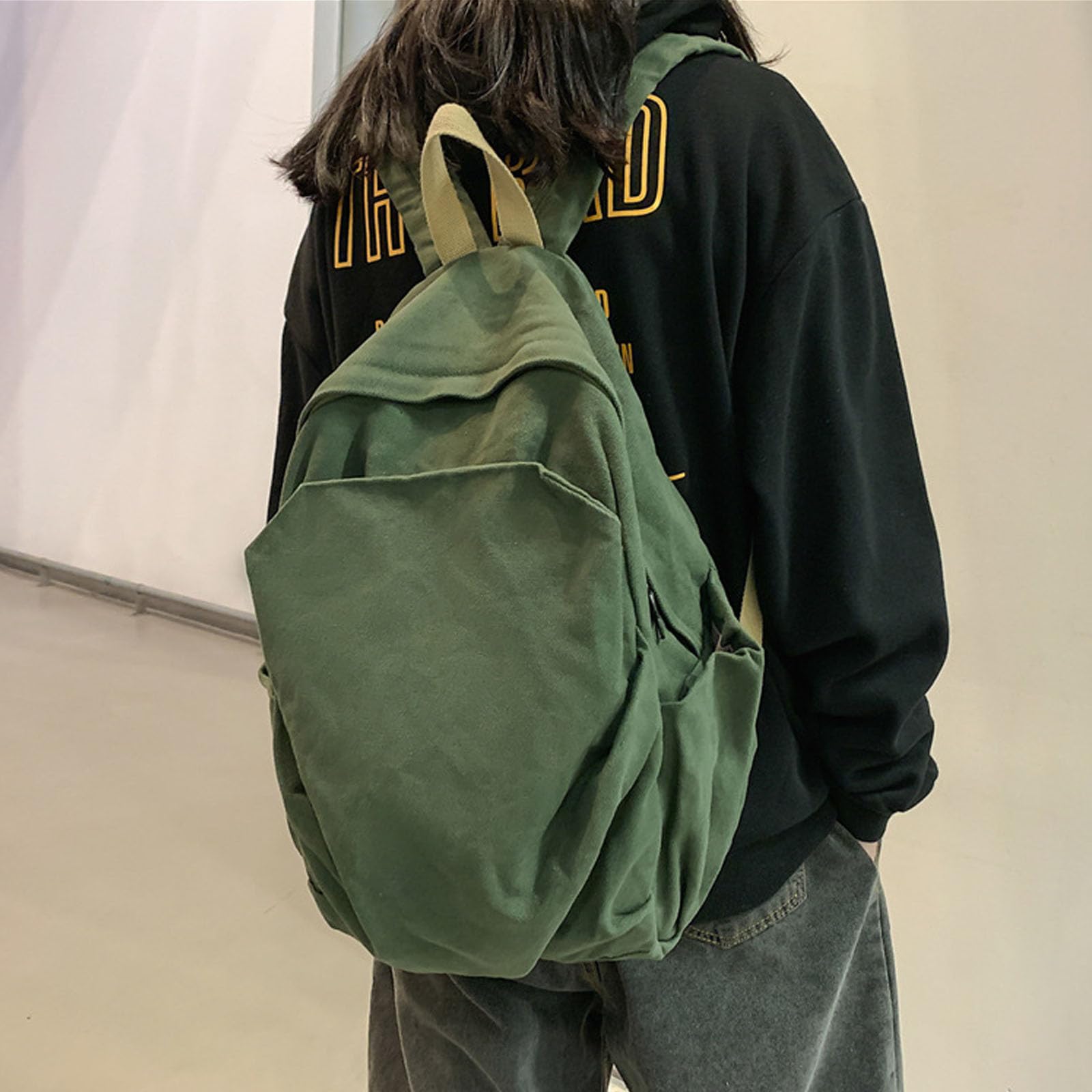 CBDAO Women's canvas bag, men's and women's large capacity leisure backpack, men's and women's travel backpack (Green,One Size)