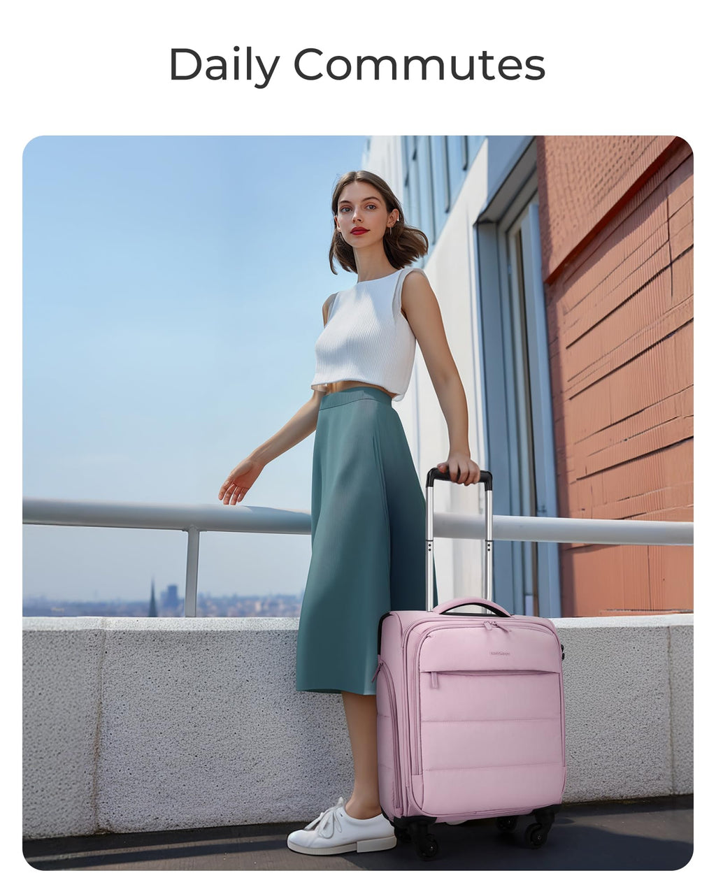 BAGSMART Underseat Carry on Luggage with Wheels, Soft Underseat Travel Luggage with PVC Wet/Dry Pockets, Lightweight Soft Personal Item Suitcase for Short Trip, Sakura Pink