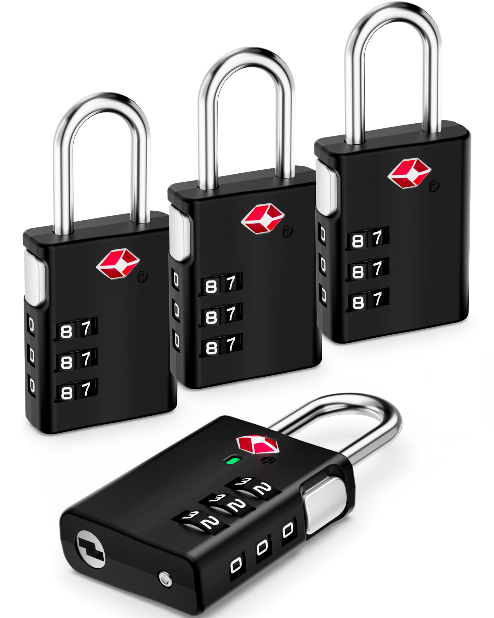 LUGGEX Luggage Locks, TSA Locks for Luggage, Luggage Locks TSA Approved, Combination Lock, One-Button Reset & Cut Resistant (Black,4 Pack)