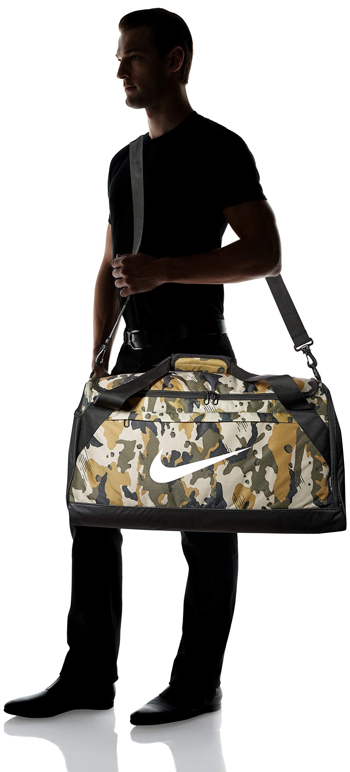 NIKE Brasilia Medium Duffle - All Over Print, Neutral Olive/Black/White, Misc
