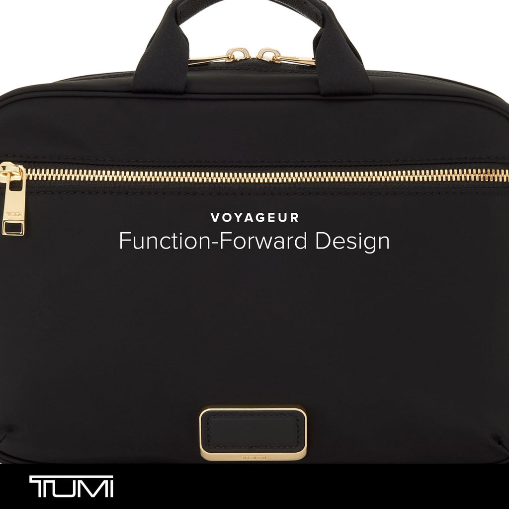 TUMI - Voyageur Madeline Cosmetic Bag - Women's Travel Makeup Toiletry Case, Lightweight with Zip Pockets and Metal Hanger - Medium, Black with Gold Hardware