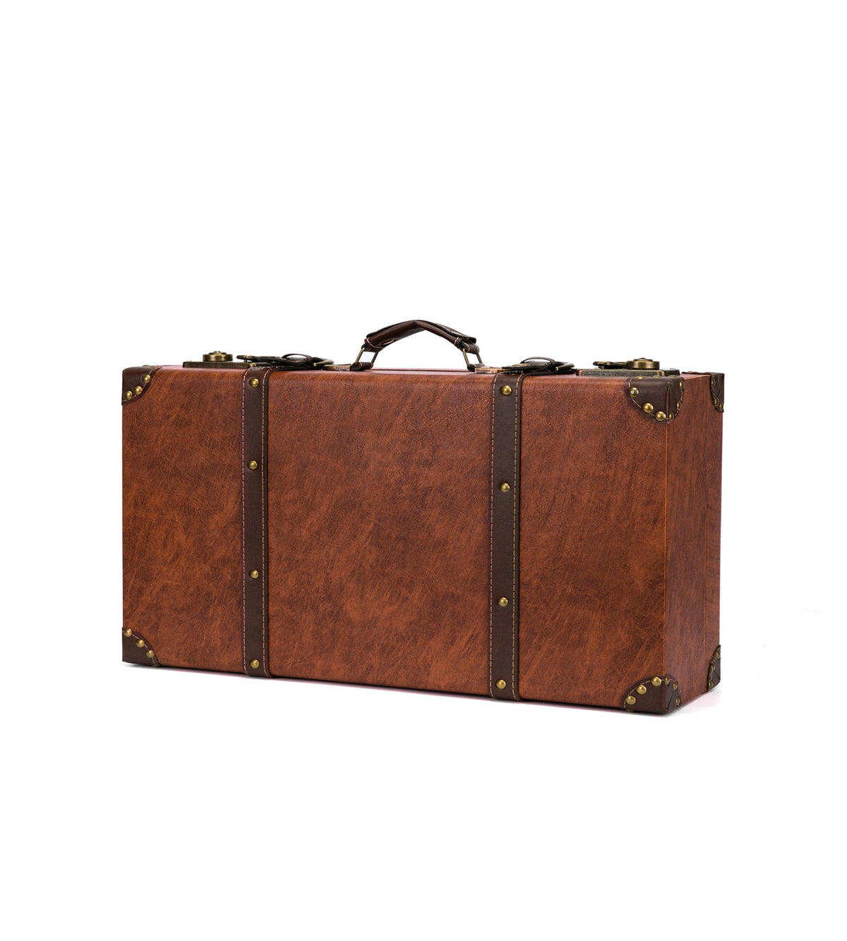 feilario Vintage Leather Storage Trunk Small Portable DecorativeLuggage Suitcase Movie Prop Luggage-2 Size Option, Brown (Brown, S)