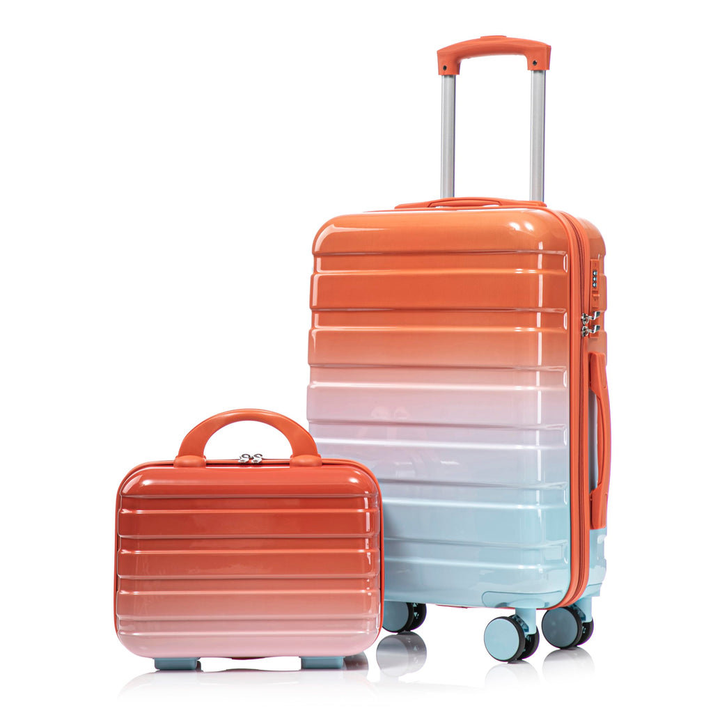 Zentrava 2 Piece Hardshell Luggage Set, Lightweight Durable Carry-On Luggage with Spinner Wheels, 20 Inch ABS Luggage with 14 Inch Cosmetic Case for Travel, Women, Girls (Blue Red)