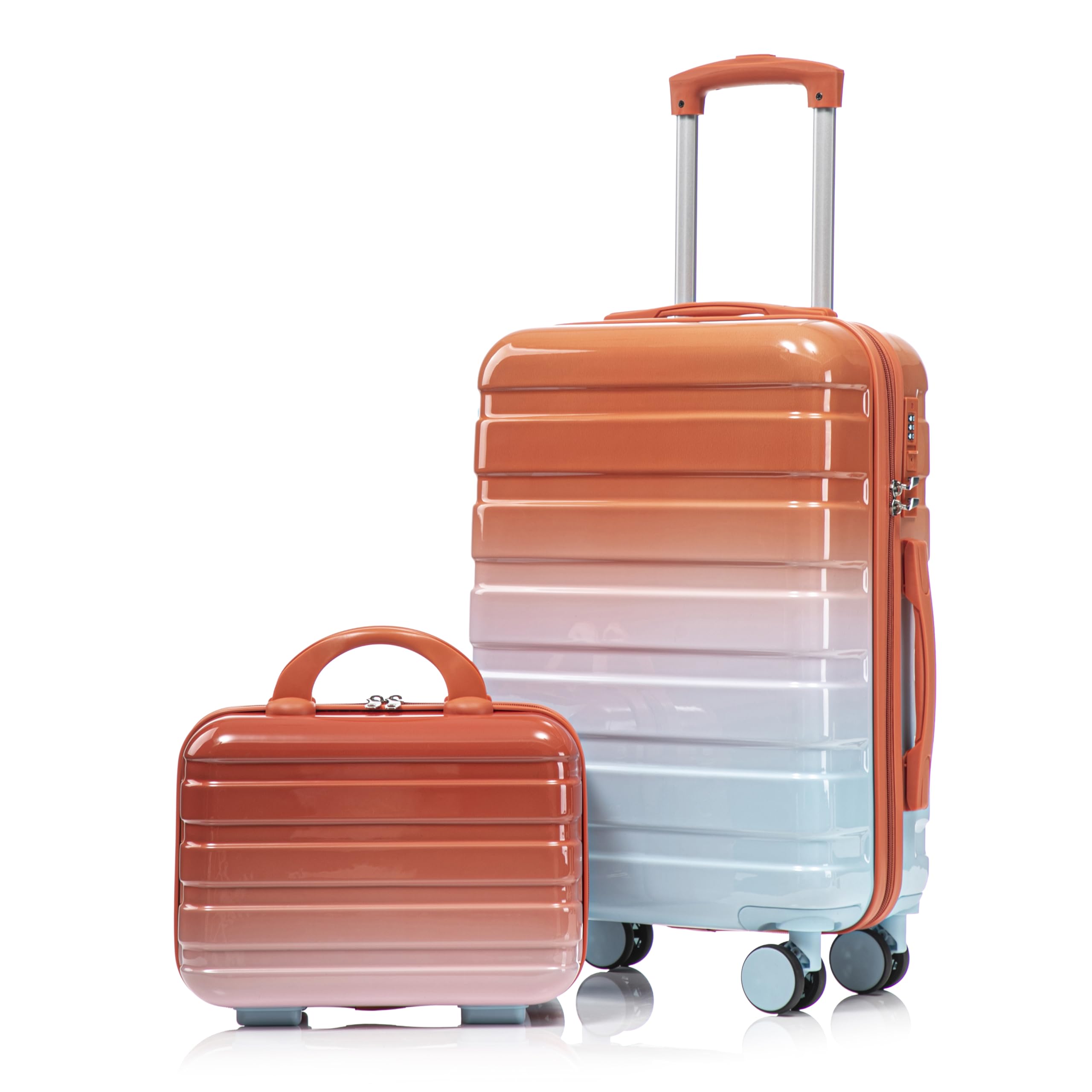 Zentrava 2 Piece Hardshell Luggage Set, Lightweight Durable Carry-On Luggage with Spinner Wheels, 20 Inch ABS Luggage with 14 Inch Cosmetic Case for Travel, Women, Girls (Blue Red)