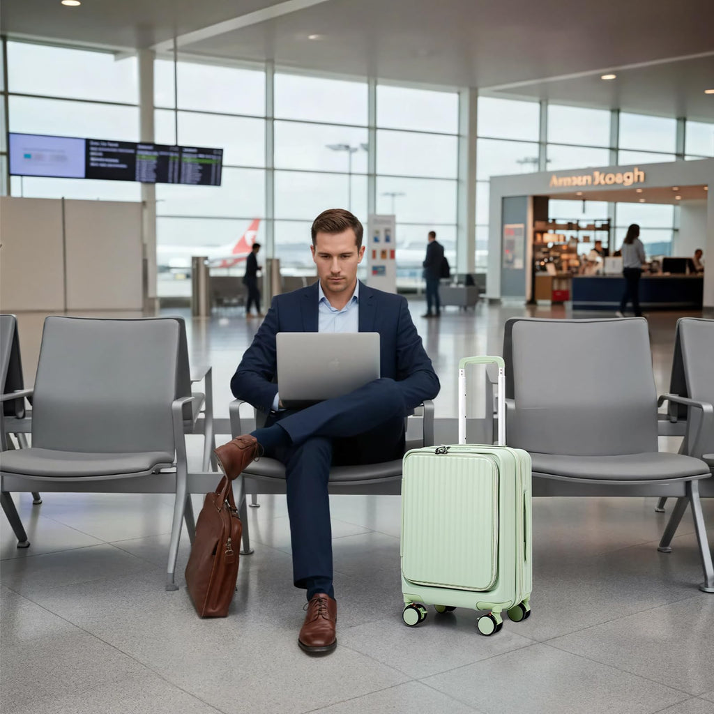 VATILIN 20 Inch Top Opening Carry On Luggage 22x14x9 Airline Approved Expandable With Spinner Wheels & Cup Holder,PC Hard Shell Lightweight Small Shitcase With Tsa Approved For Travel Women Men,Green
