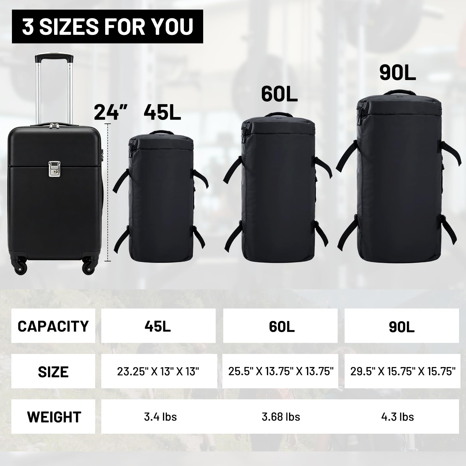 MIER Large Duffel Backpack Sports Gym Bag with Shoe Compartment, Heavy Duty and Water Resistant, Black, 45L