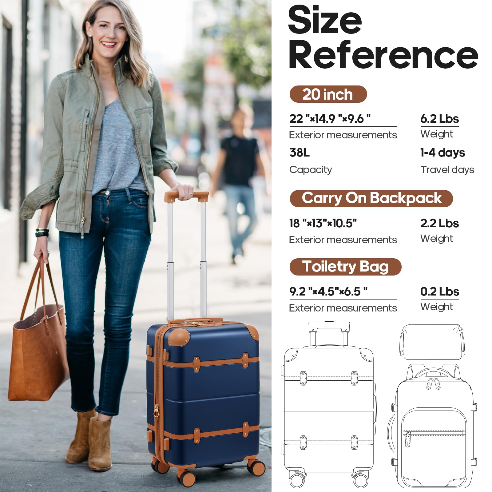 Mosslly Luggage Sets 3 Piece, Expandable 100% PC Hardshell Suitcase with Spinner Wheels, 20in Suitcase Set with TSA Lock for Women, Carry On Luggage with Travel Backpack