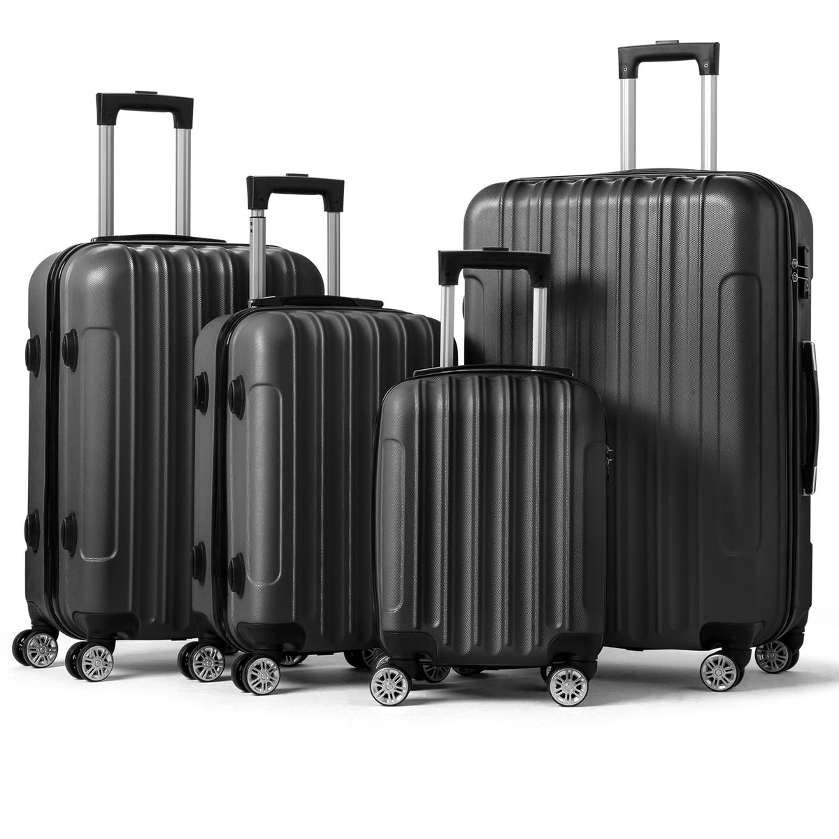 Karl home 4 Piece Luggage Sets Travel Suitcase, Large Capacity Lightweight Luggage Sets with TSA Lock & Spinner Wheels, for Business Trip School Starts (16"/20"/24"/28"), Black