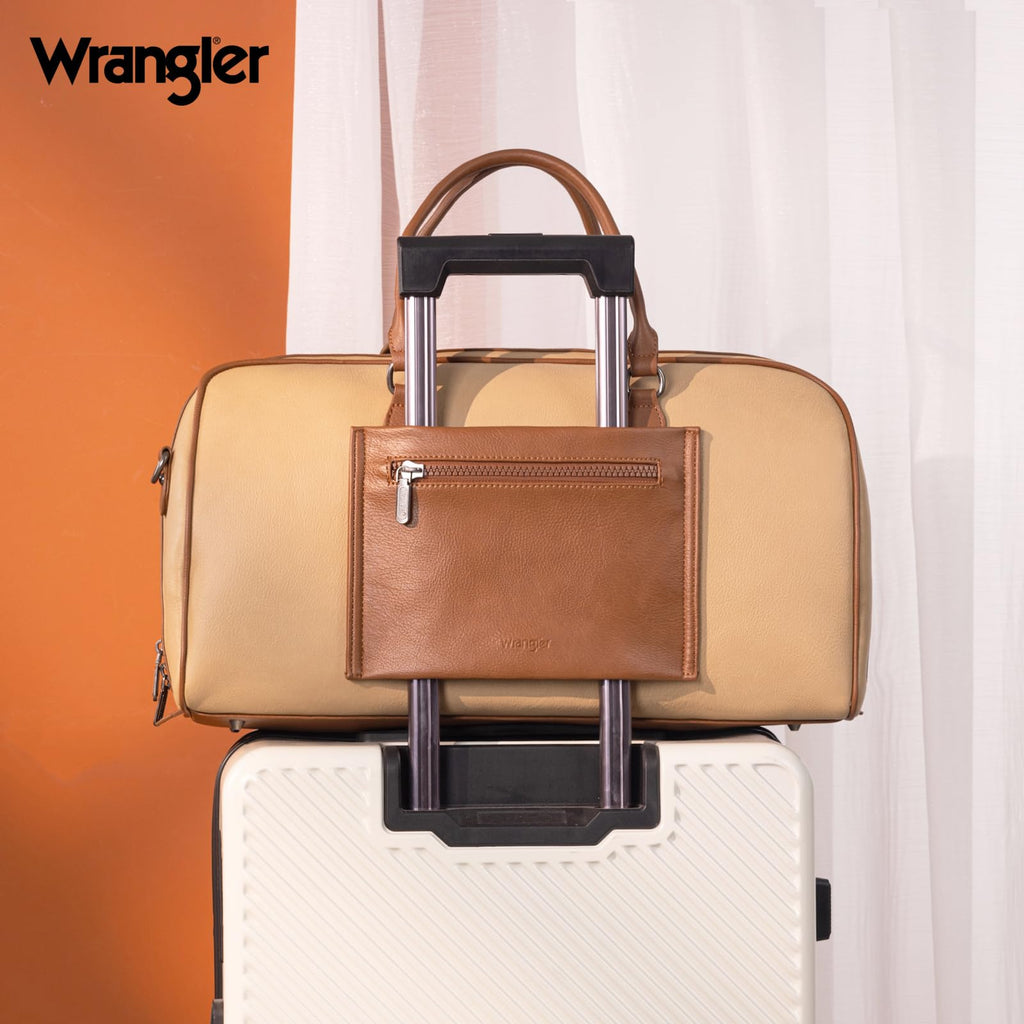 Wrangler Travel Duffel Bag Large Weekender Bag for Women Designer Carry on Overnight Bag for Trips Leather Luggage Bag Tan