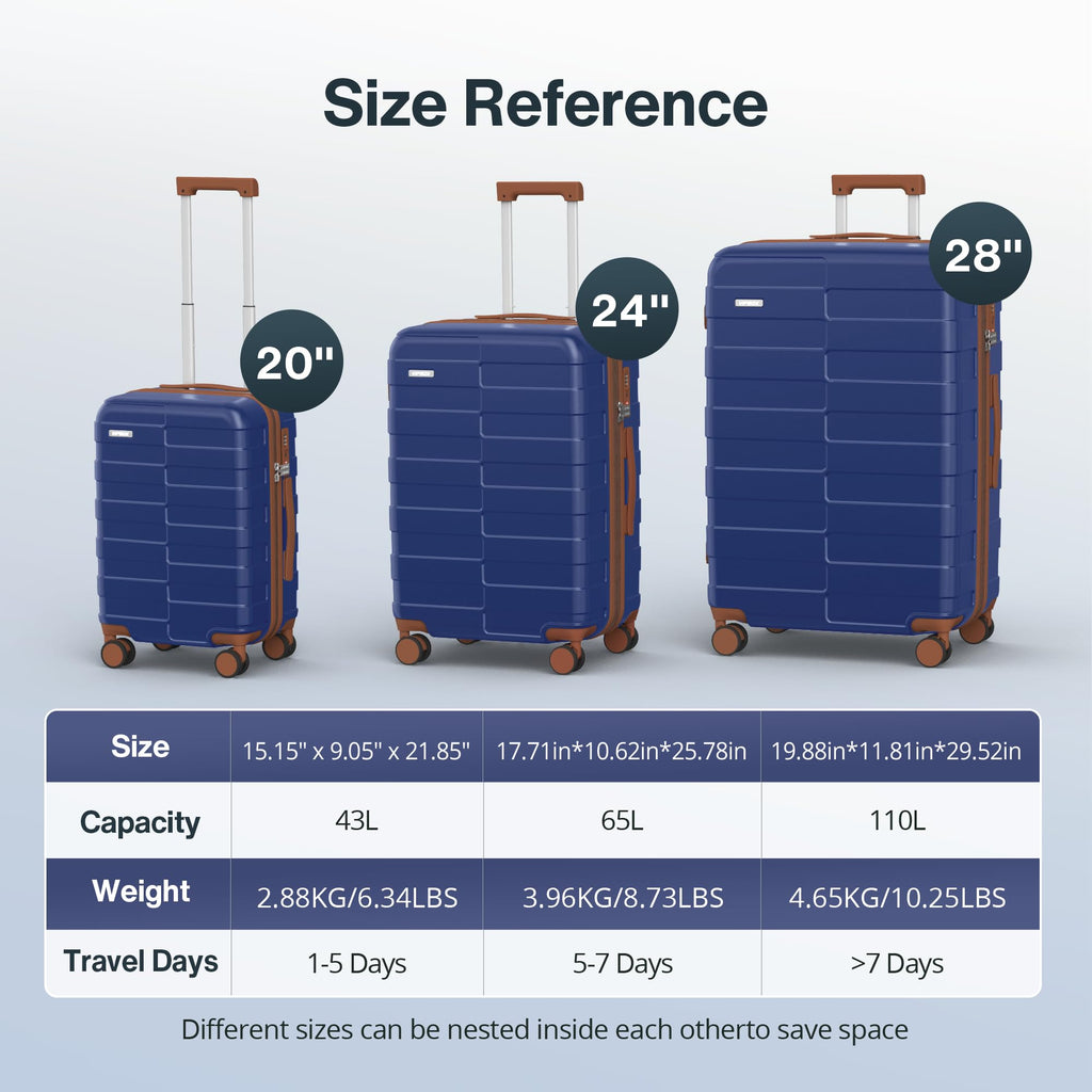 Vipbox Luggage Sets 2 Piece 20/28 Inch (3-YEARS VIP SERVICE) Hardside Expandable Lightweight Ultra Durable 100% Polycarbonate Carry On Travel Suitcase with Spinner Wheels TSA Lock, Classic Blue