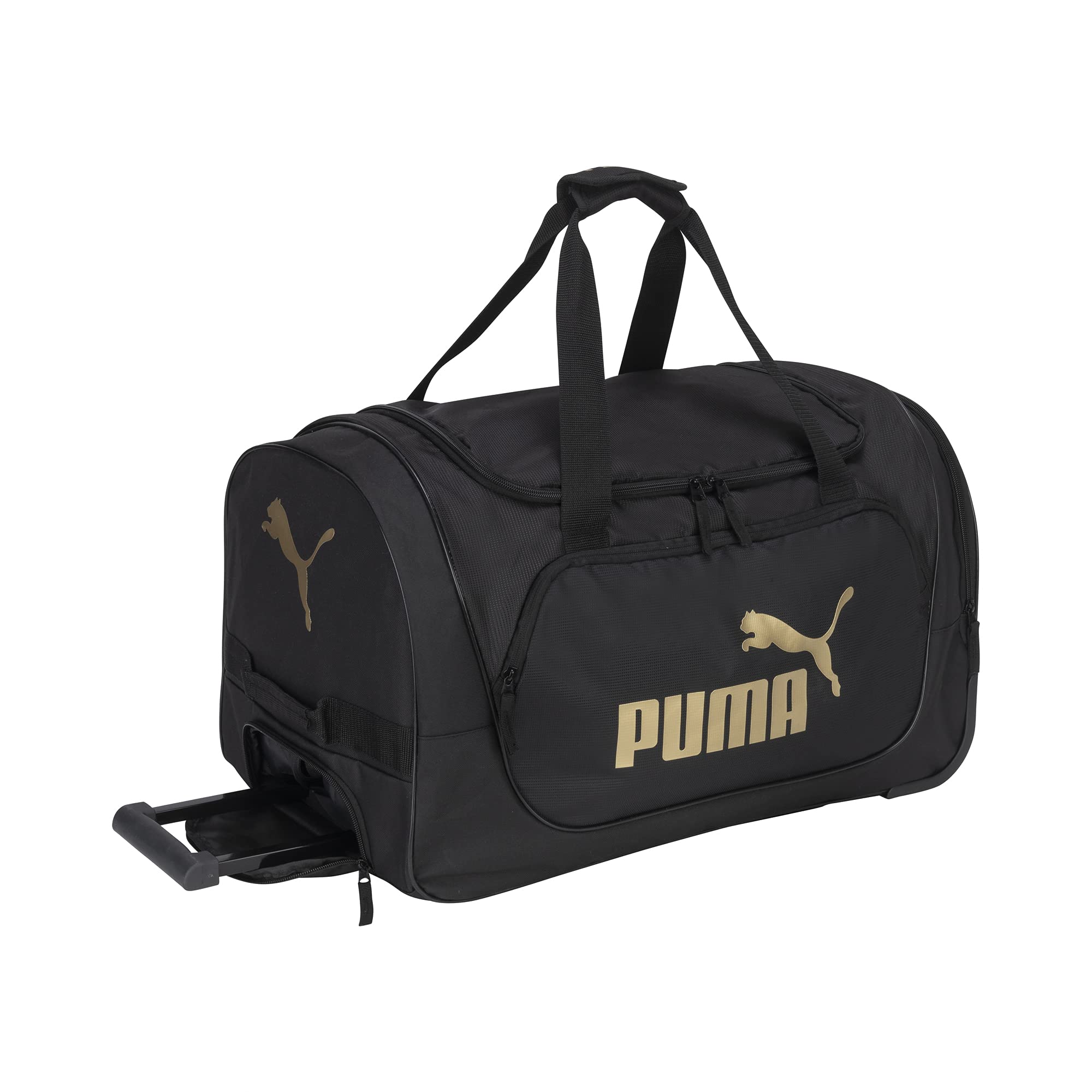 PUMA Evercat 22" Wanderer Rolling Duffel Bag, Black/Gold, OS