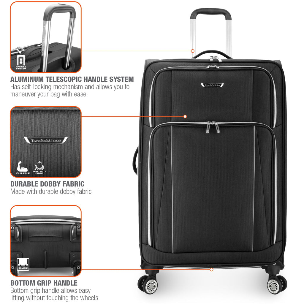 Traveler's Choice Lares Softside Expandable Luggage with Spinner Wheels, Black, 2 Piece Luggage Set