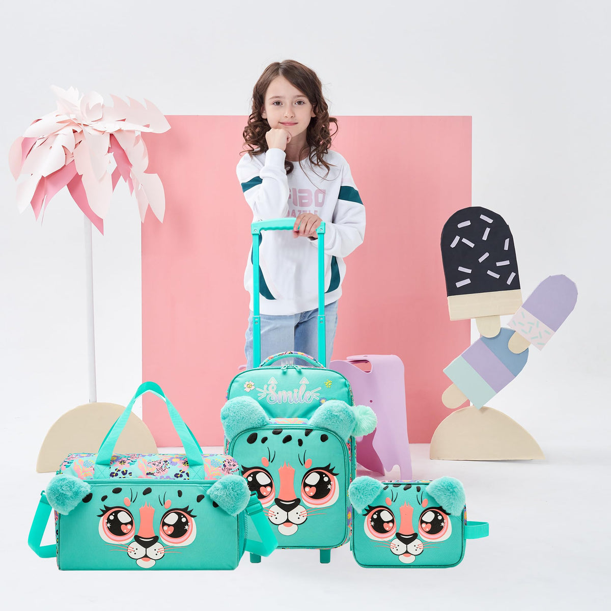 Homskiii Kids Luggage with Wheels Suitcases Travel Softside Suitcases 16" Carry on Suitcase with Duffle Bag Luggage Sets for Girls Airline Approved