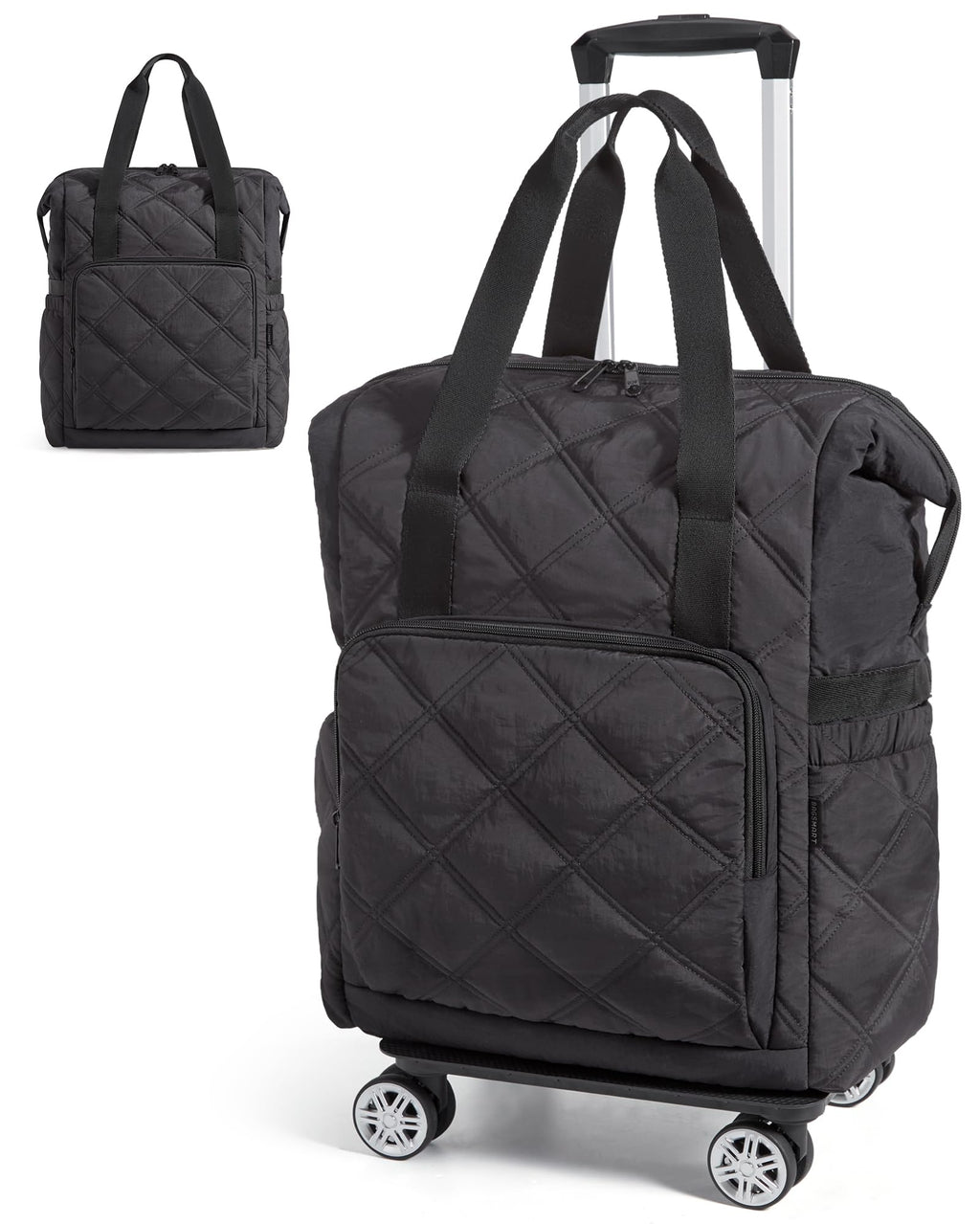BAGSMART Rolling Duffle Bag with Wheels, 35L Carry on Travel Bag with Detachable Wheels, PVC Wet Pocket Duffel bag with Wheels, Black