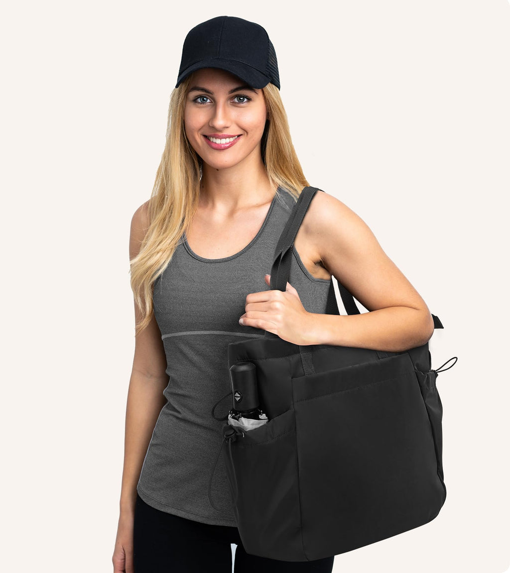 Marvolia Large Tote Bag for Women - Lightweight Travel Tote Handbags Work Tote Bags with Zipper for Gym Travel Work Shopping - Black