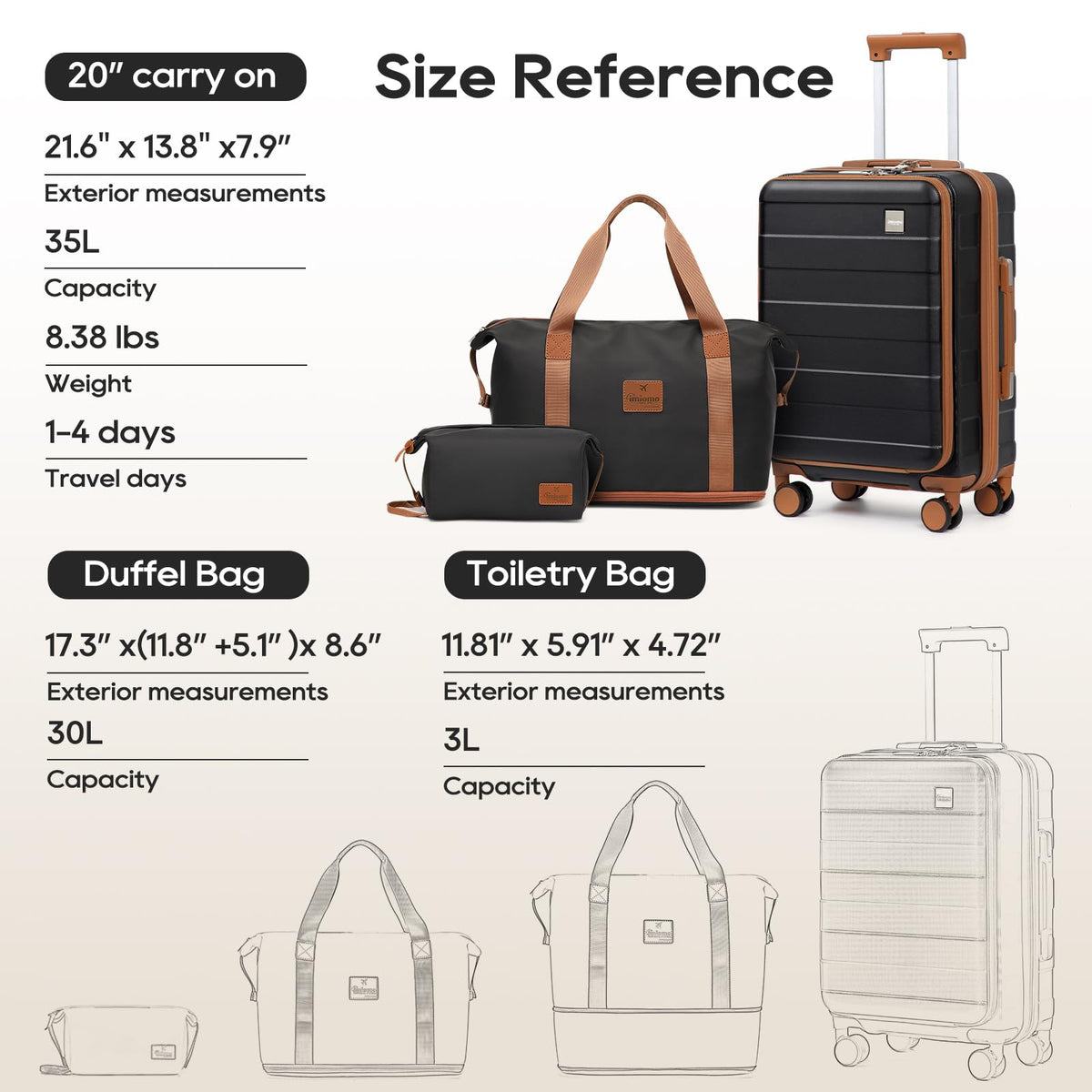 imiomo Carry on Luggage Airline Approved with Front Pocket and USB Port, Hard Shell 20 Inch Travel Carry-on Suitcase with Spinner Wheels and TSA Lock, Black