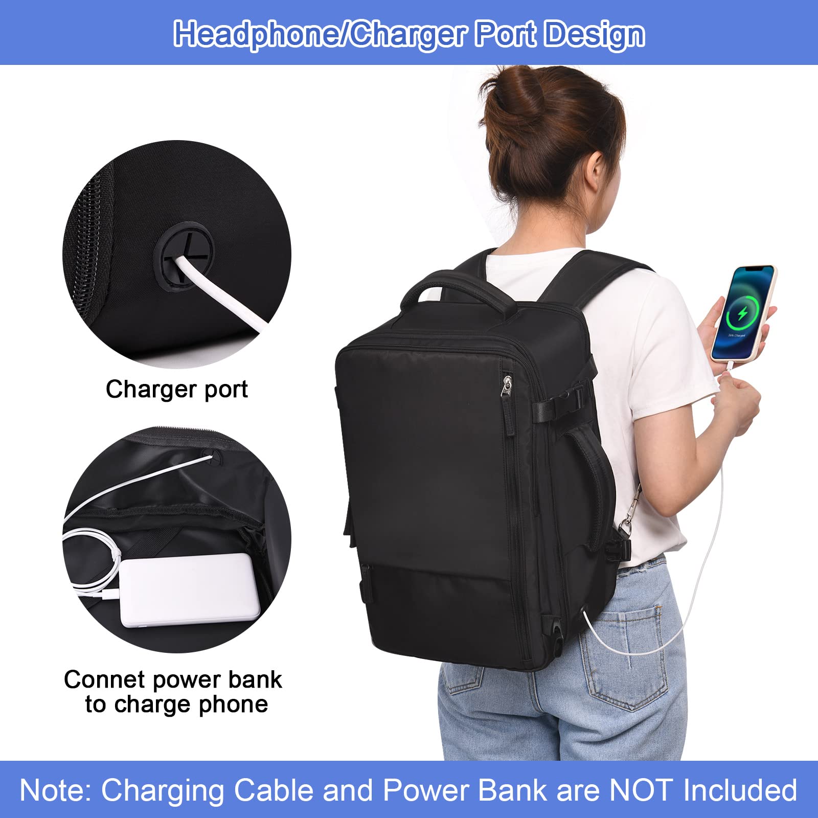 Sinaliy Large Travel Backpack for Women Men, Expandable 40L Carry On Backpack, 17 Inch Laptop Backpack College Bookbag, Waterproof Travel bag as Person Item Flight Approved