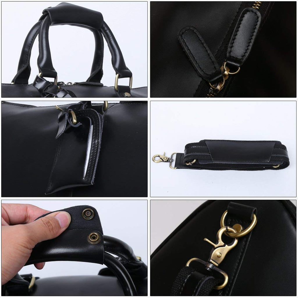 Leathario Travel Duffle Bag For Men Women Genuine Leather Overnight Weekender Bag Vintage Luggage Carry On Airplane Large Retro Unisex