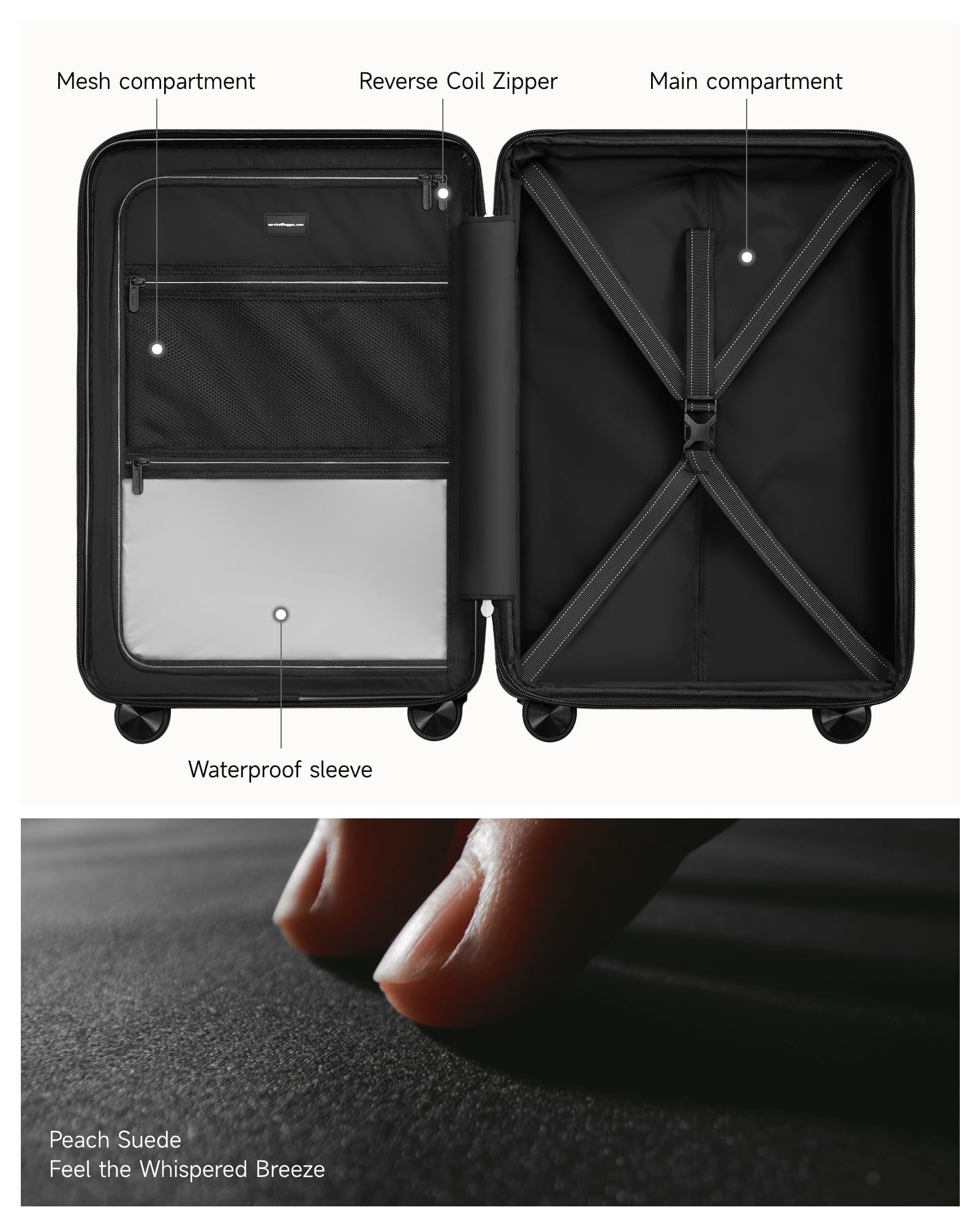 LUGGEX Carry On Luggage 22x14x9 Airline Approved,HUP3 Accelerate Access with DiHook, Handy Pouch, 20 inch Expandable Hard Shell Suitcases with Spinner Wheels (EX-Enhance,Sand Dune,20 Inch,37L-41L)