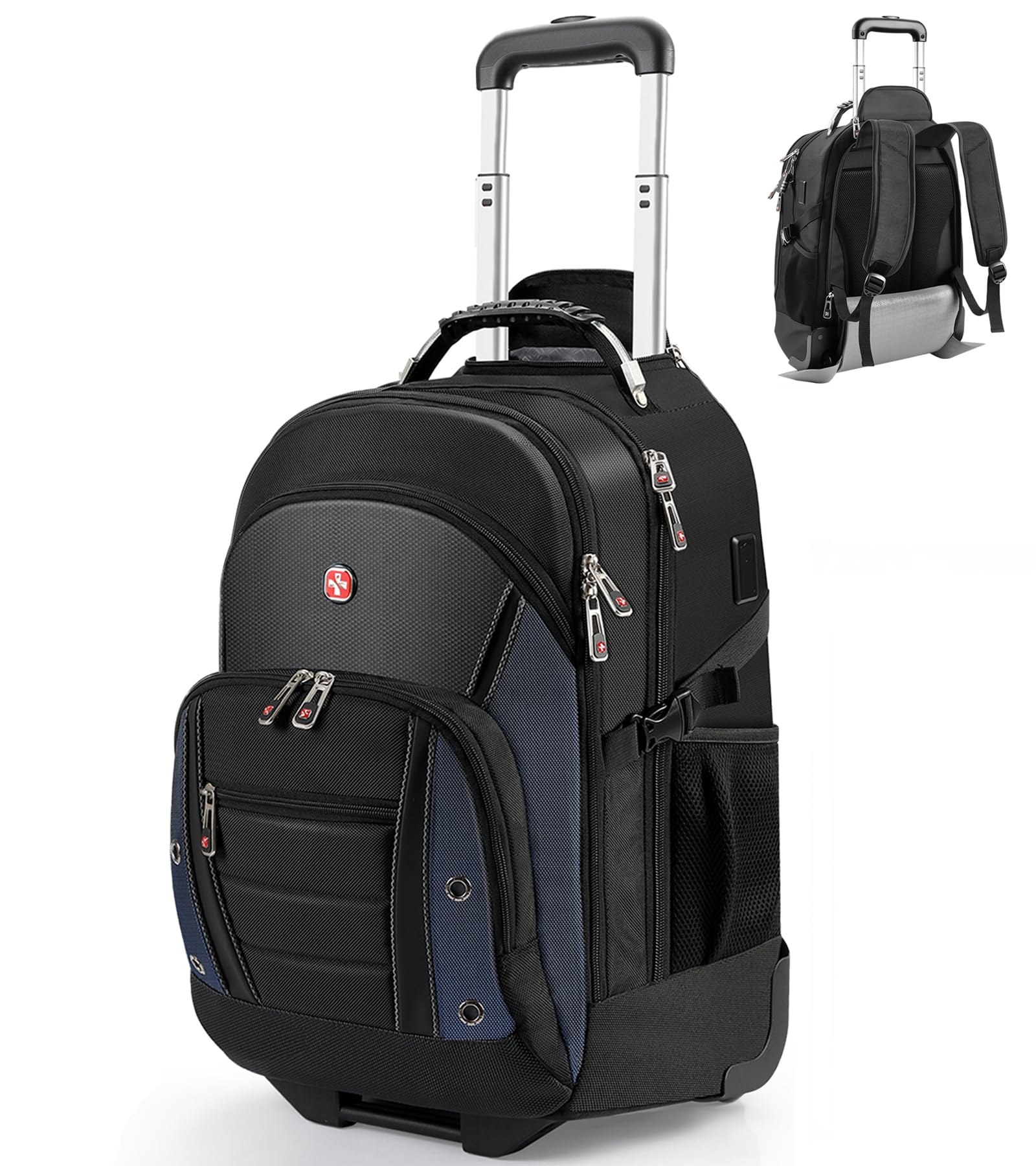 star cloud Rolling Backpack with Wheels, USB & Type-C Charging Port, 21x14x9 Water Resistant Wheeled Backpack, 17.3" Roller Laptop Backpack, Carry On Luggage for Business Travel College Work Bag