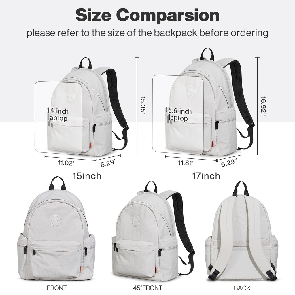 mixi Outdoor Lightweight Backpack Casual Carry On Laptop Backpack Travel Bookbag for Women Men, Water Resistant Durable Small Hiking Bag for Camping Weekender Sports College Work, 15 Inch, Light Gray