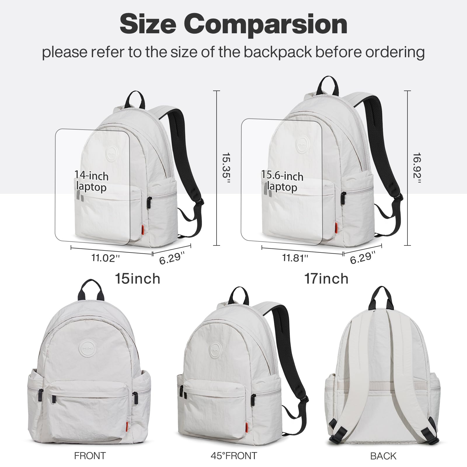mixi Outdoor Lightweight Backpack Casual Carry On Laptop Backpack Travel Bookbag for Women Men, Water Resistant Durable Small Hiking Bag for Camping Weekender Sports College Work, 15 Inch, Light Gray