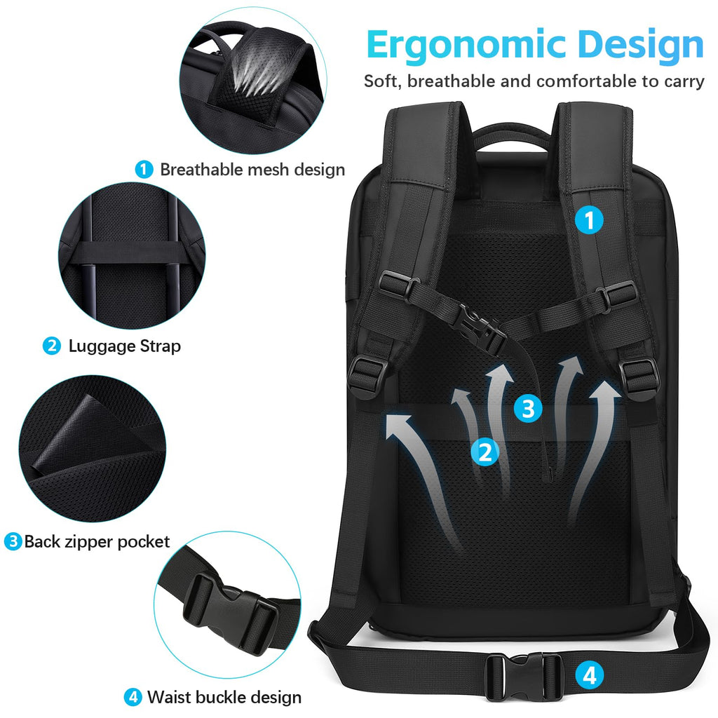 TANGCOLR Vacuum Travel Backpack with Pump for Men Women, 47L Expandable Vacpack Laptop Backpack Flight Approved with Vacuum Compression System