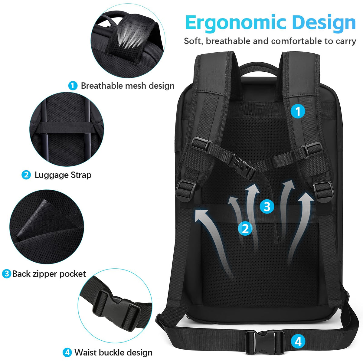 TANGCOLR Vacuum Travel Backpack with Pump for Men Women, 47L Expandable Vacpack Laptop Backpack Flight Approved with Vacuum Compression System