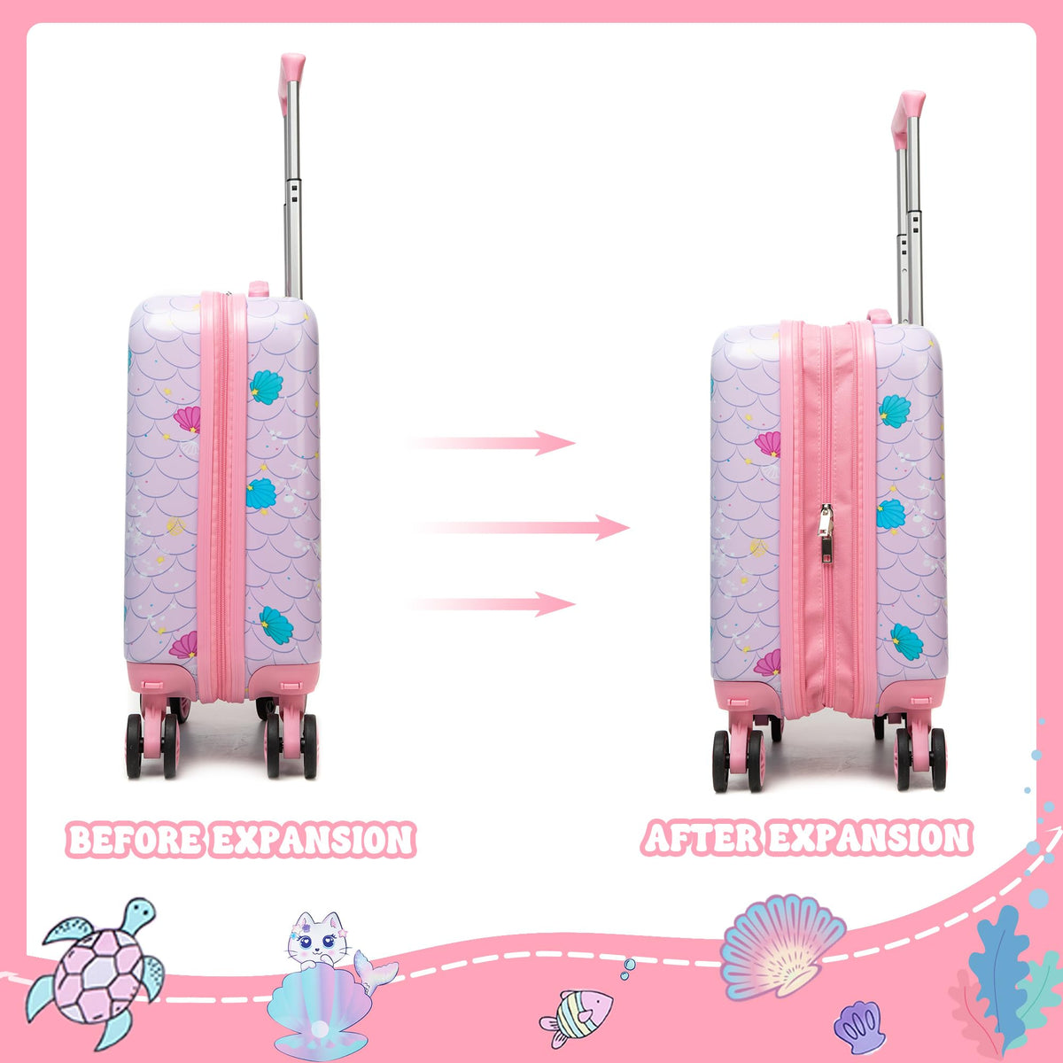 Homskiii Cute Cat Kid’s Luggage Set 2 Piece Suitcase Set 16" Hardside Luggage with Spinner Wheels Girls Carry on Toddler Travel Rolling Luggage Airline Approved