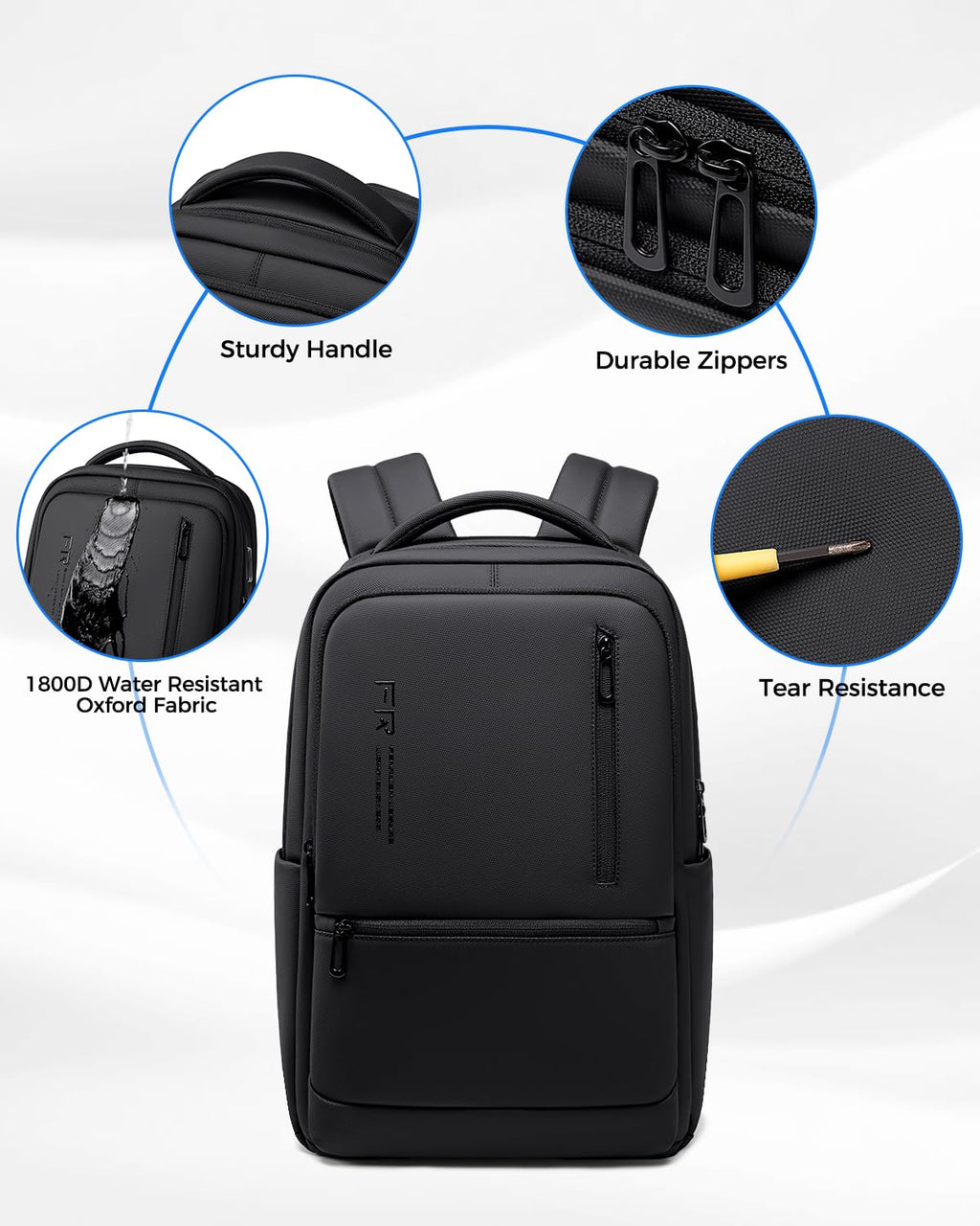 Fenree.geer Expandable Travel Laptop Backpack, 15.6 Inch Computer Backpack with USB Charging Port, Water Resistant Black Mens Laptop Bag