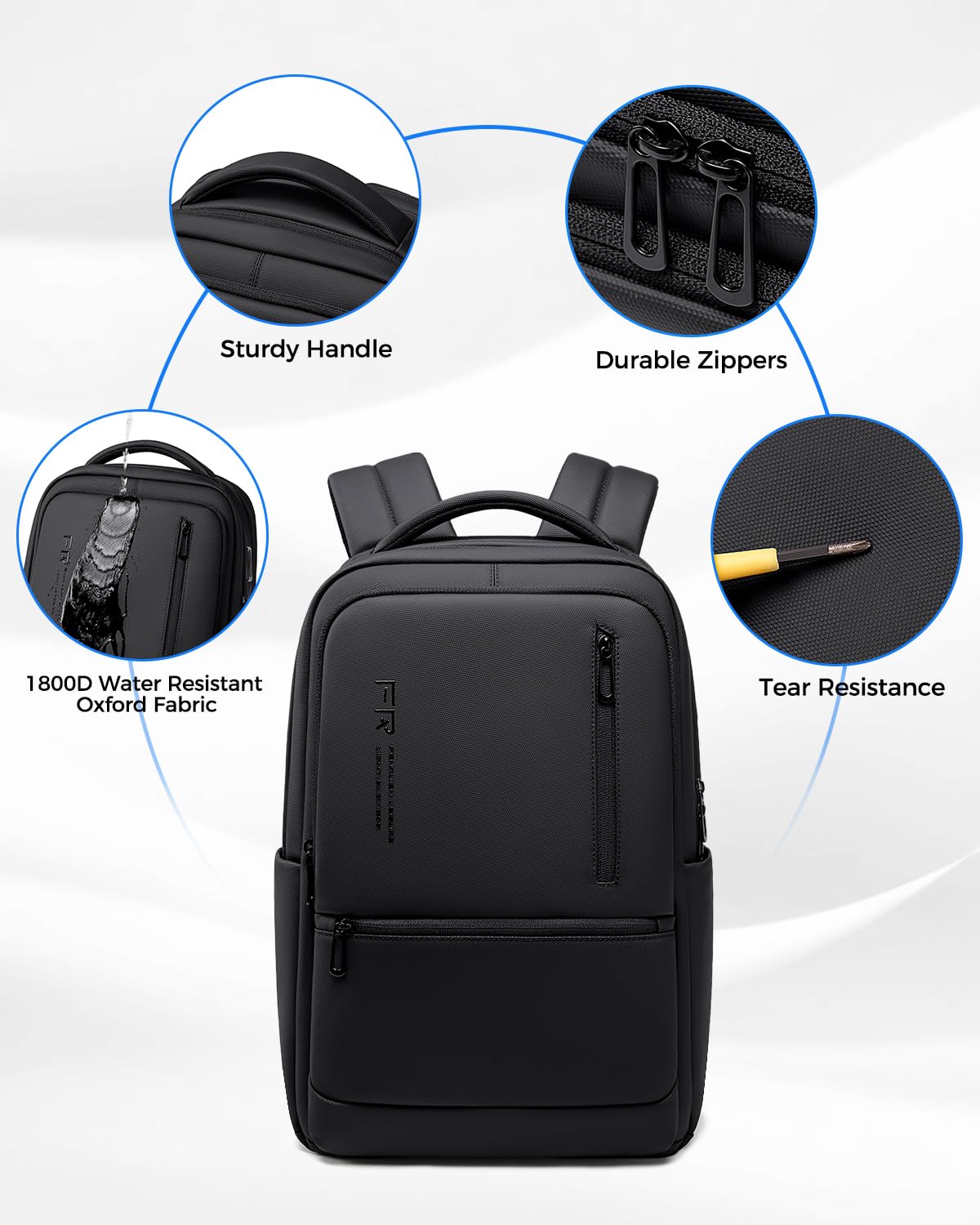 Fenree.geer Expandable Travel Laptop Backpack, 15.6 Inch Computer Backpack with USB Charging Port, Water Resistant Black Mens Laptop Bag