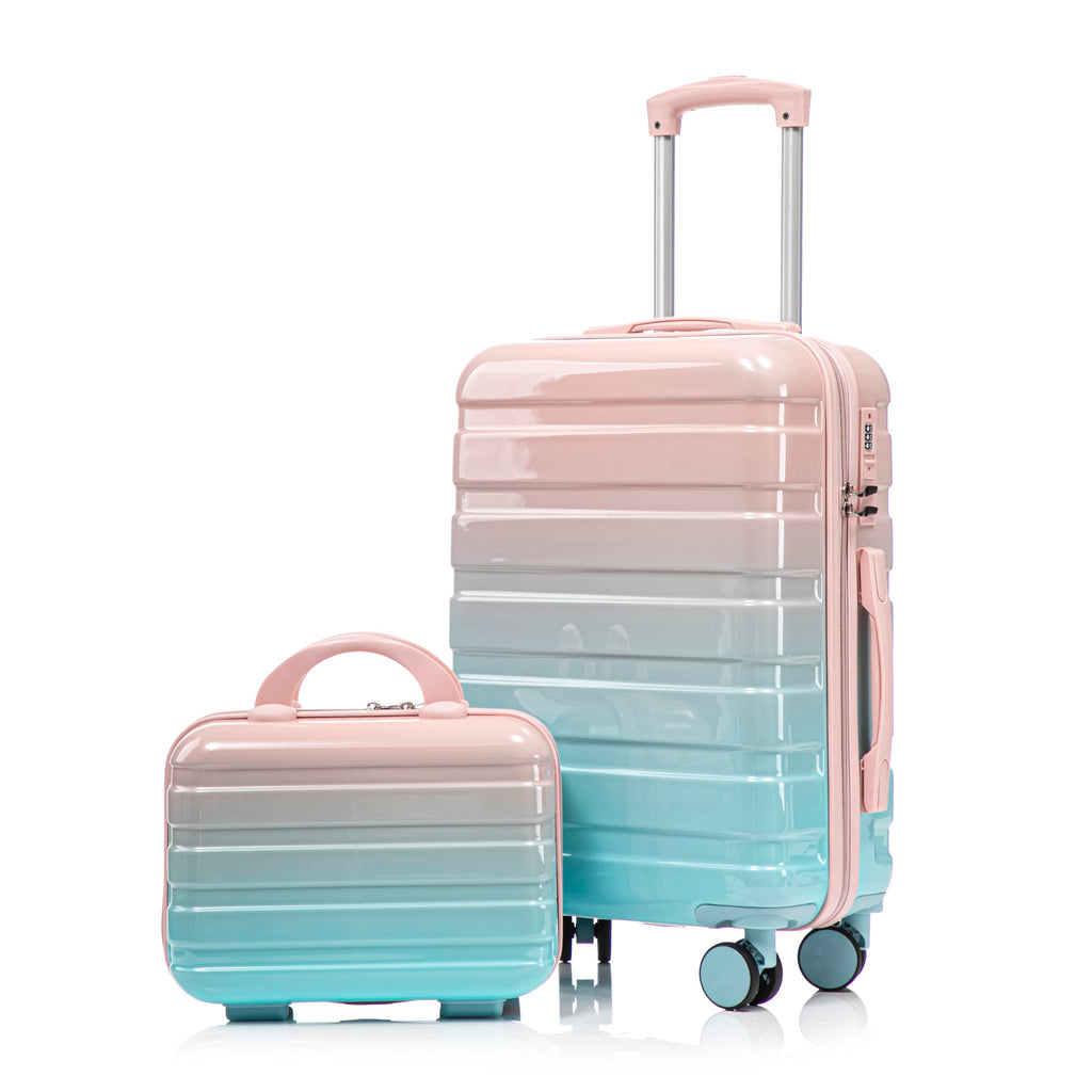 Zentrava 2 Piece Hardshell Luggage Set, Lightweight Durable Carry-On Luggage with Spinner Wheels, 20 Inch ABS Luggage with 14 Inch Cosmetic Case for Travel, Women, Girls (Blue Pink)
