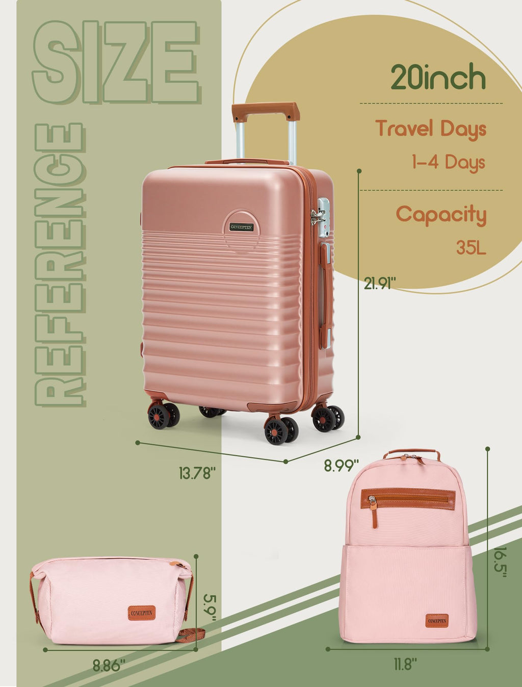 CONCEPTEN Carry On Luggage 22x14x9 Airline Approved, 20-inch Hard Shell Suitcases with Wheels, ABS Lightweight Carry on Suitcase with TSA Lock