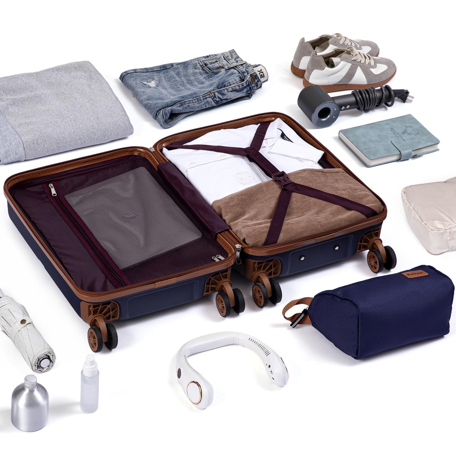 Eeeza Carry On Luggage Set 22x14x9 Airline Approved Luggage Sets 3 Piece,Suitcases with Wheels,ABS Hard Case Luggage with TSA Lock Spinner Wheels(20 Inch,BP/TB)