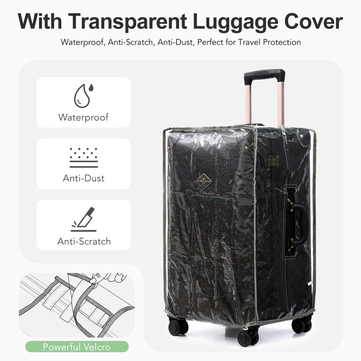 universal trotter 3-Piece High-Capacity Lightweight Vintage PU Leather Hardshell Luggage Set (20/24/28 Carry-on & Checked), Water-Resistant PU Trunk Style, 360° Spinner Wheels (Jet Black)