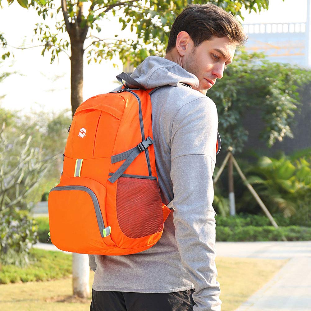 Lightweight Travel Backpack, 35L Water Resistant Packable Traveling/Hiking Backpack Daypack for Men & Women, Multipurpose Use, Orange