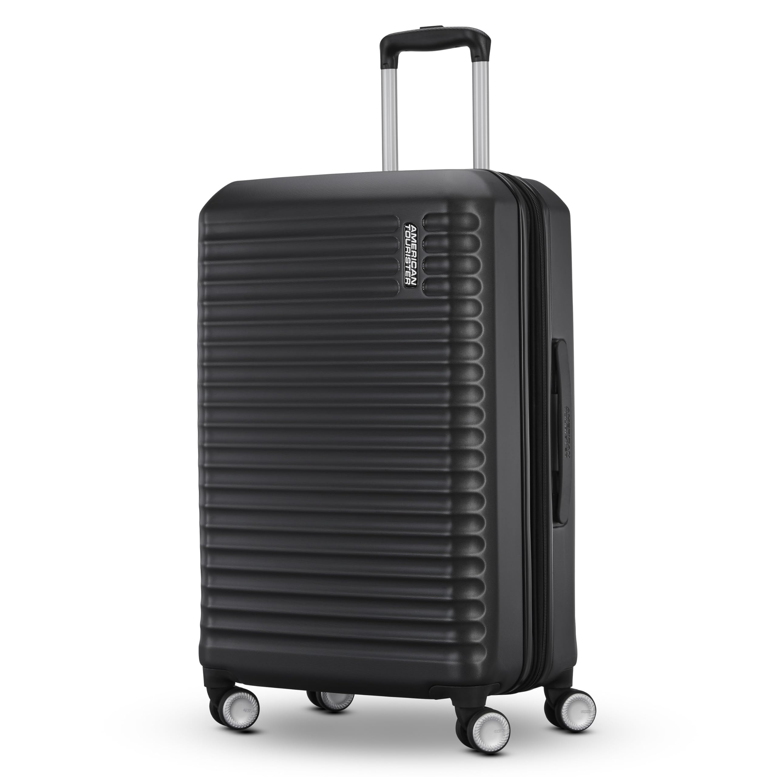 American Tourister Stratum 3.0 Medium 24-Inch Spinner, Airline Approved, Durable Hardside Luggage, Expands 1.5", RightHeight™ Adjustable Handle, Black