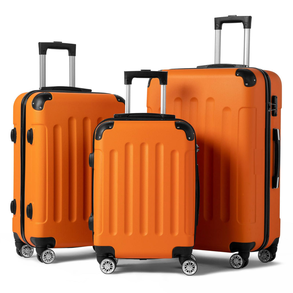 Karl home 3-Piece Luggage Set Travel Lightweight Suitcases with Rolling Wheels, TSA lock & Moulded Corner, Carry on Luggages for Business, Trip, Orange (20"/24"/28")