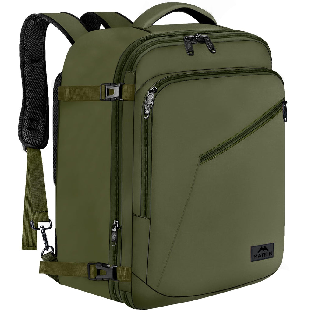 MATEIN Mens Backpack for Travel, Extra Large Expandable Carry on Backpack with Hideaway Shoulder Straps for Travelling, Water Resistant Heavy Duty Daypack, Gifts for Men Women, Dark Green