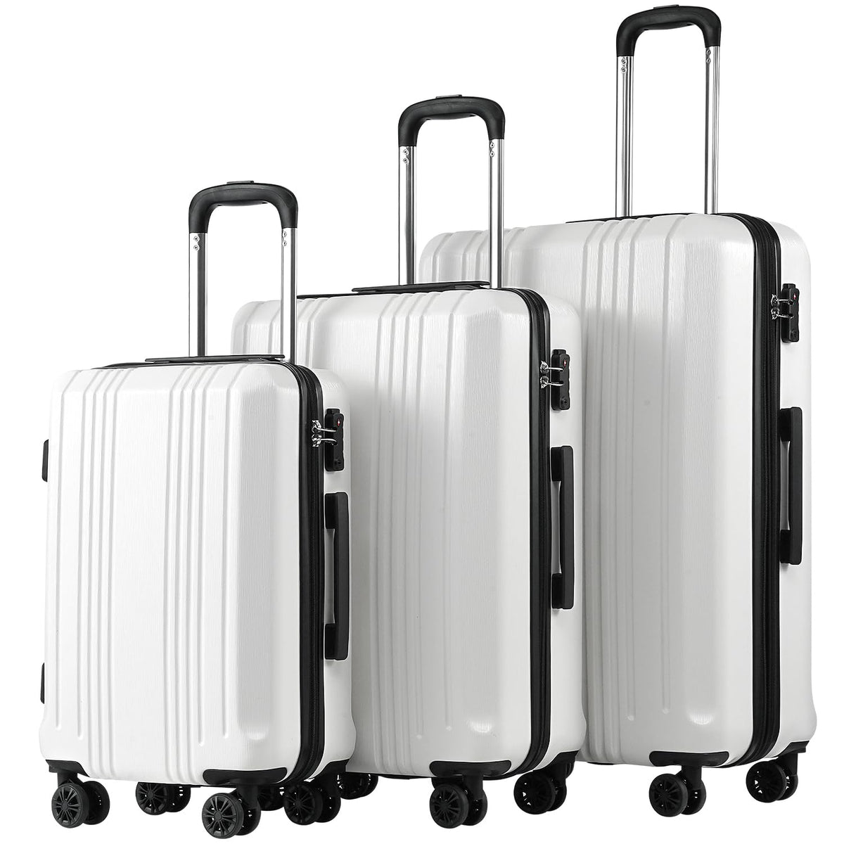 Coolife Luggage 3 Piece Set PC+ABS Hardshell Suitcases with TSA Lock, Spinner Lightweight (white, 3 piece set)