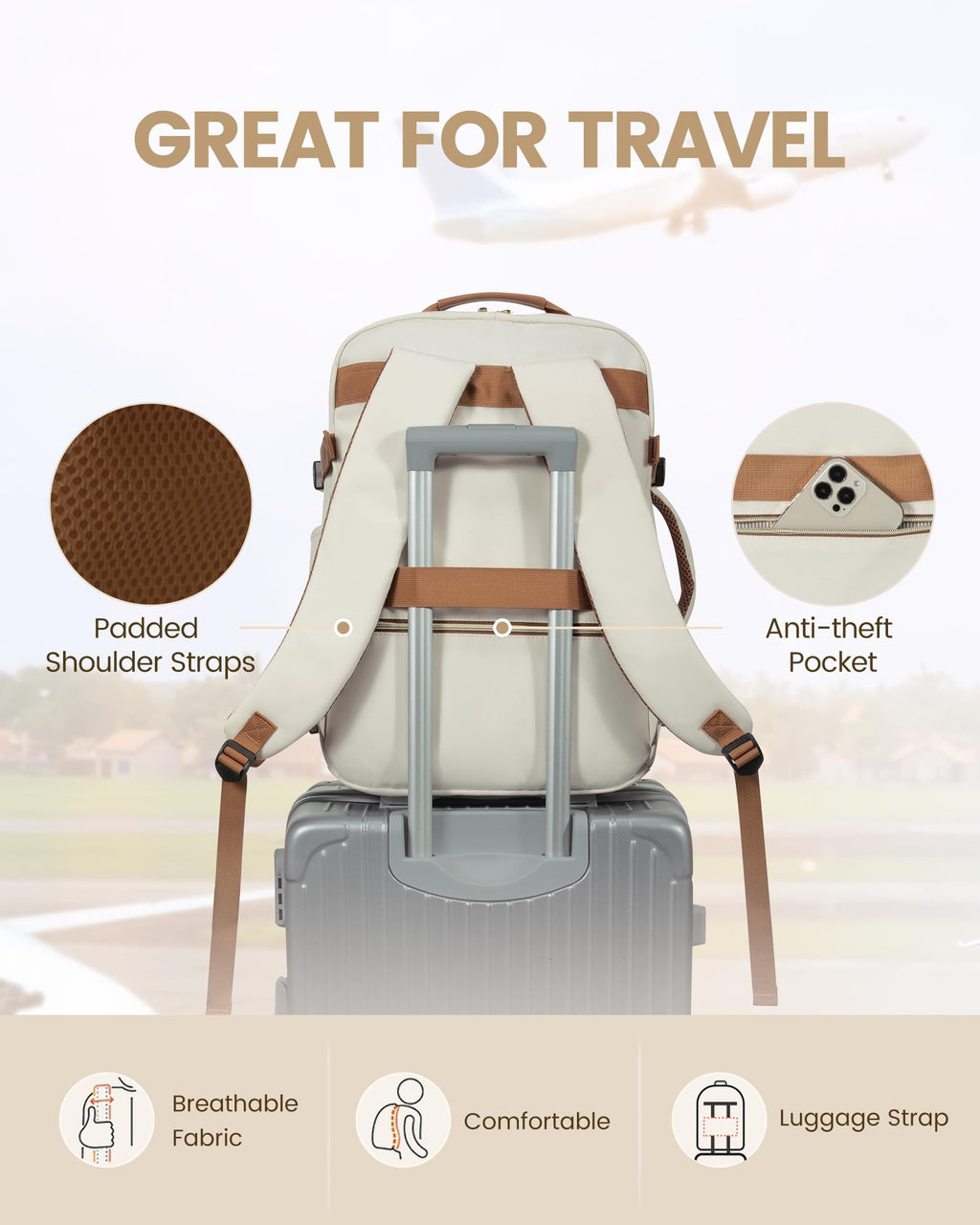 LOVEVOOK 40L Travel Backpack for Women Men,Waterproof Airline Approved Carry On Luggage Travel Essentials,TSA Carry On Backpack Personal Item Travel Bag Suitcase with 3 Packing Cubes,Weekender,Daypack
