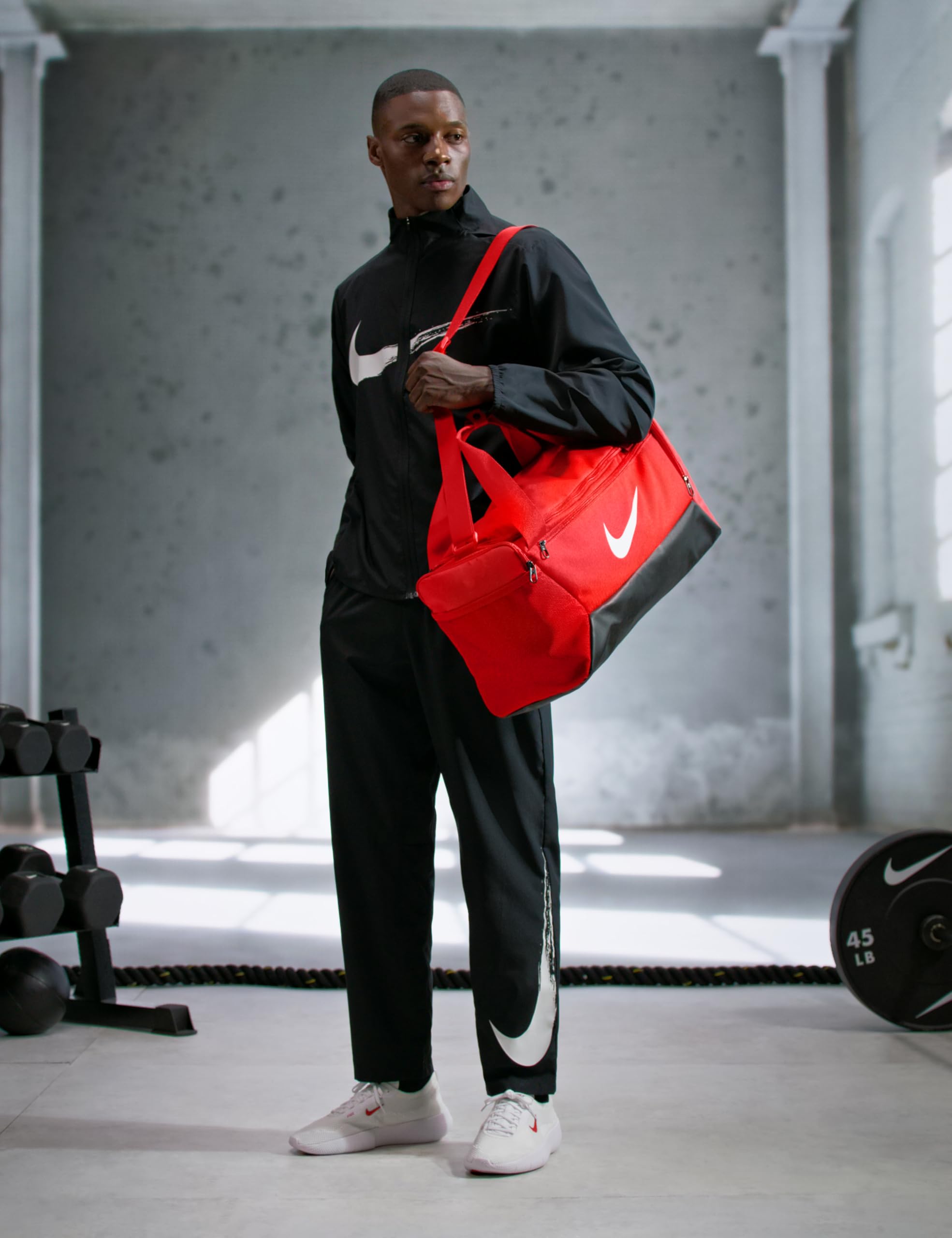 Nike Unisex Brasilia Training Duffel Bag (Small, 41L), University Red/Black/White, MISC