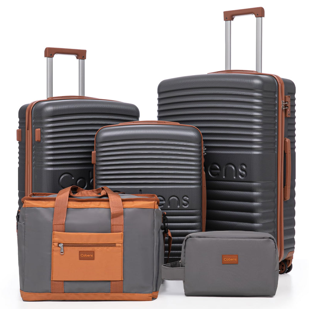Cobens 5 Piece Luggage Sets with Spinner Wheels and Tsa Lock, Hardshell ABS Suitcase Set, Lightweight Hardside Waterproof Travel Suitcases for Men Women, 20", 24", 28" Gray