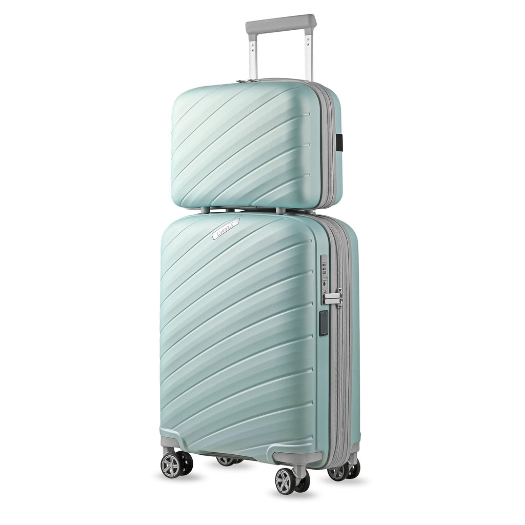 LUGGEX Carry on Luggage with Charger, Lightweight Suitcase 2 Piece with Spinner Wheels (Mint, 14/20)